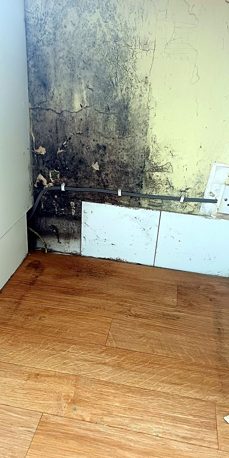 Behind the kitchen units