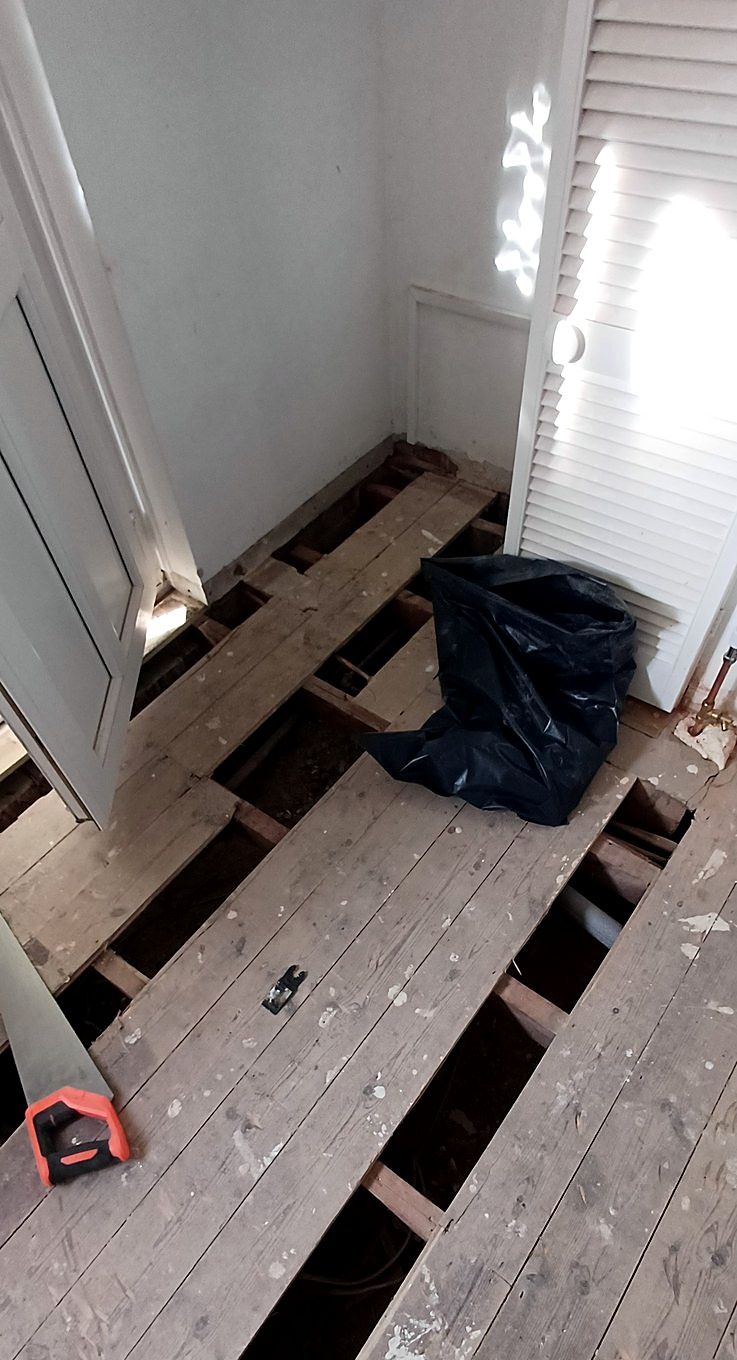 Bathroom floor, up to the joists